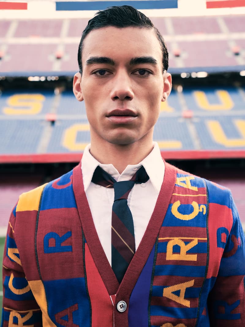 Thom Browne for FC Barcelona Barca Foundation Capsule collaboration collection release date info buy football blazer scarf football charity