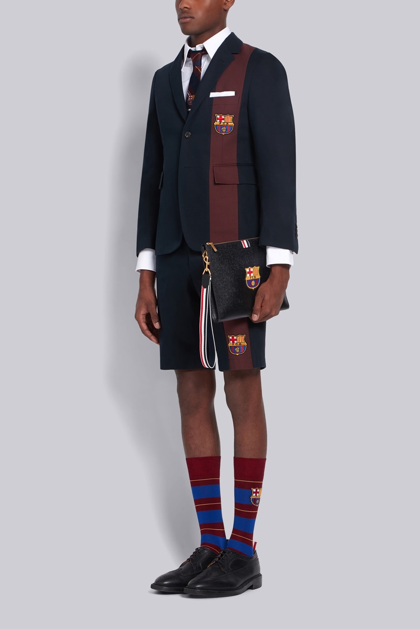 Thom Browne for FC Barcelona Barca Foundation Capsule collaboration collection release date info buy football blazer scarf football charity