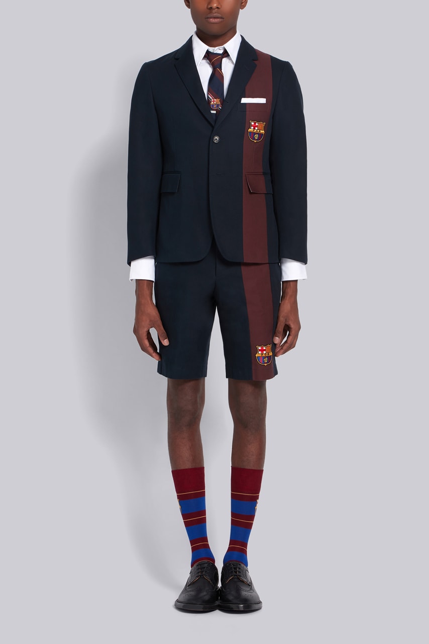 Thom Browne for FC Barcelona Barca Foundation Capsule collaboration collection release date info buy football blazer scarf football charity