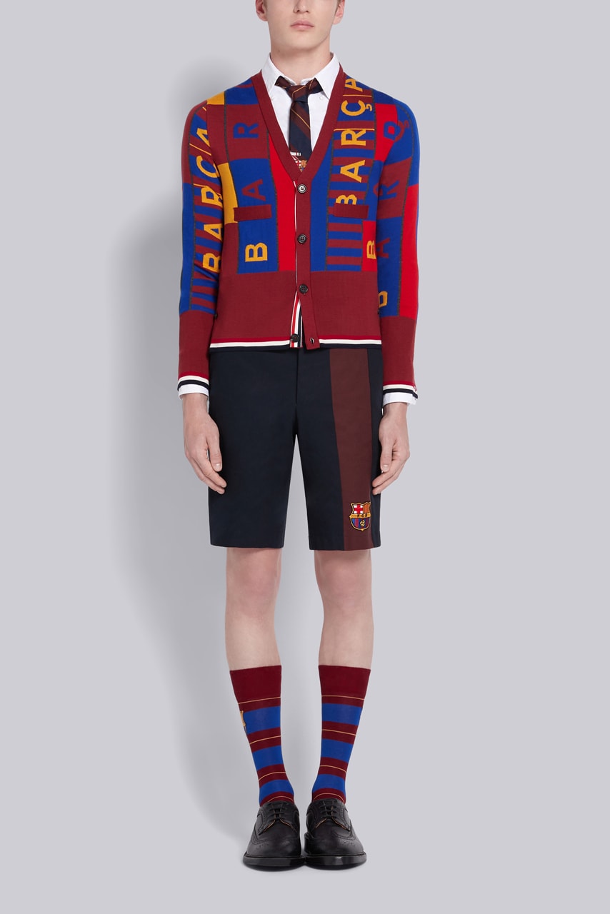 Thom Browne for FC Barcelona Barca Foundation Capsule collaboration collection release date info buy football blazer scarf football charity