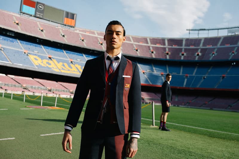 Thom Browne for FC Barcelona Barca Foundation Capsule collaboration collection release date info buy football blazer scarf football charity