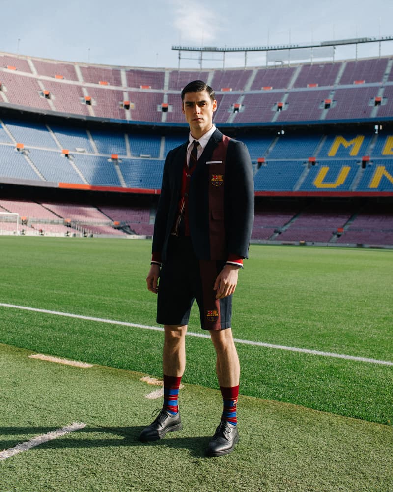 Thom Browne for FC Barcelona Barca Foundation Capsule collaboration collection release date info buy football blazer scarf football charity