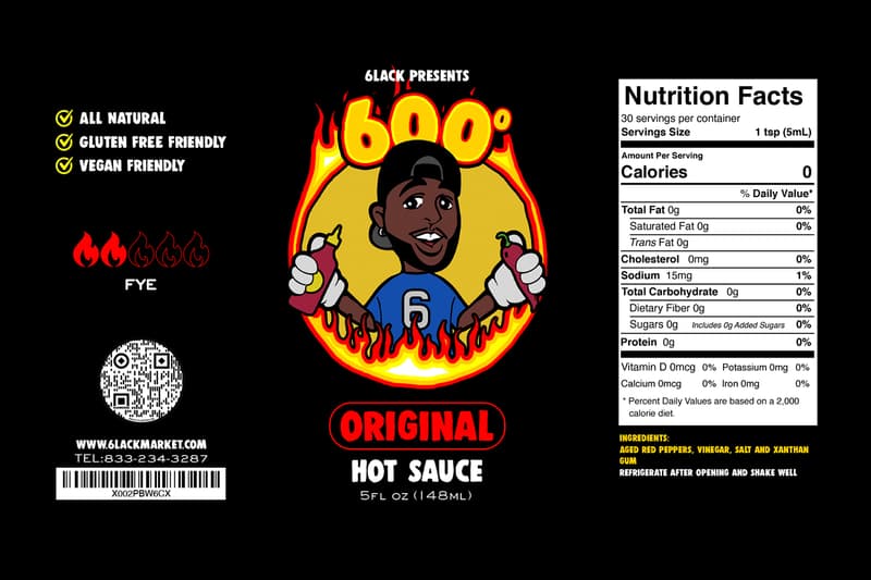 6LACK Fiery 600 Degrees Hot Sauce original habanero mango Habanero peppers red bell peppers red wine vinegar water lime juice garlic salt cilantro paprika xanthan gum