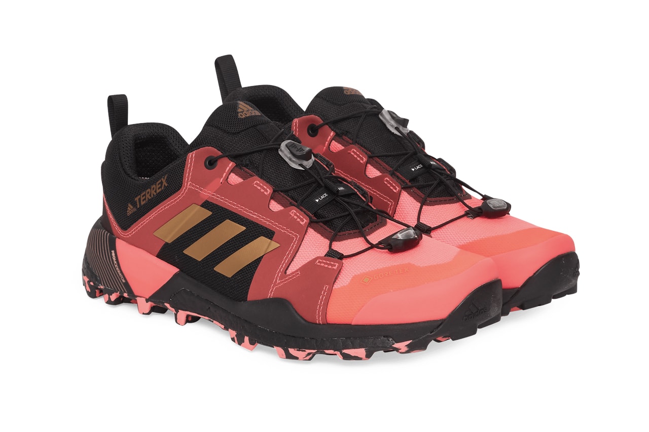 adidas TERREX Skychaser GTX GORE-TEX FX0135 Signal Pink / Copper Metallic / Core Black Speed Lacing Construction Boost Cushioning Continental™ Rubber Sole PROModerator 