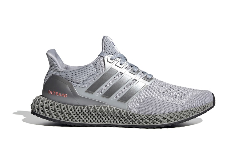 adidas Ultra4D Halo Silver / Silver Metallic / Solar Red Release Information Drop Date Closer First Look Sneaker Light Oxygen Resin Technology Printed Sole Unit BOOST OG Shoe Trainer Footwear FX7753