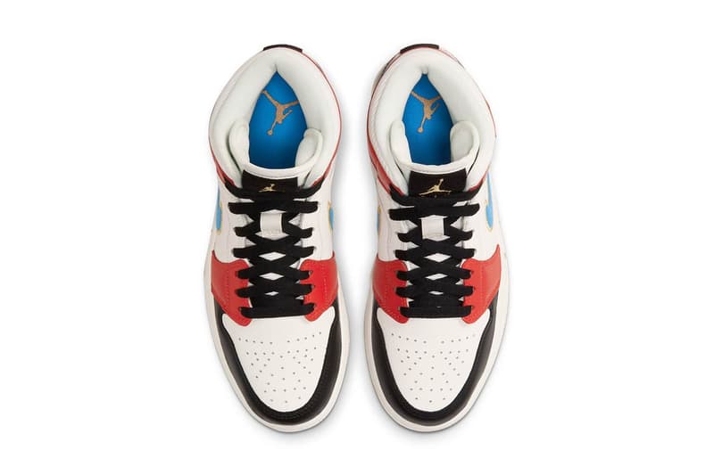 air jordan brand 1 mid homecoming let her man white black blue gold red gum DC1426 100 official release date info photos price store list buying guide