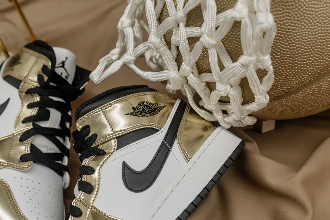air jordan brand 1 mid metallic gold black white DC1419 700 official release date info photos price store list buying guide