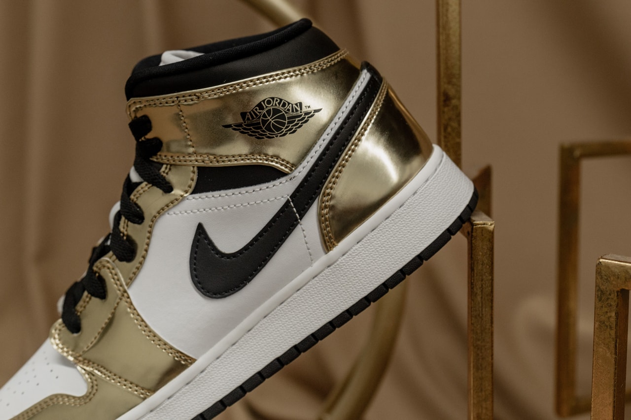 air jordan brand 1 mid metallic gold black white DC1419 700 official release date info photos price store list buying guide