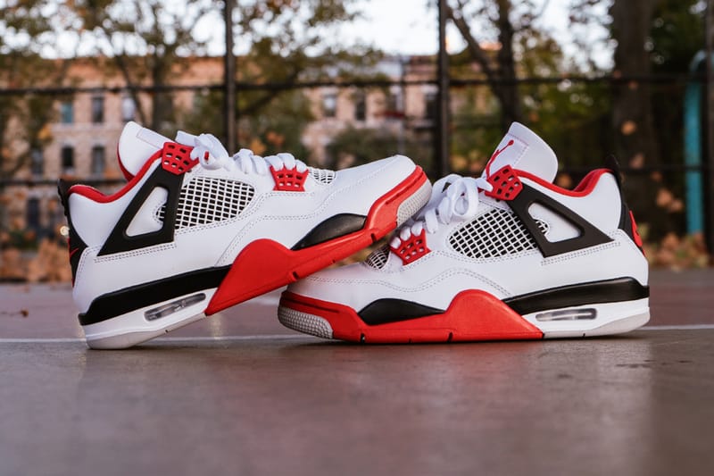 air jordan 4 fire red on feet