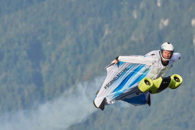BMW i Electric Wingsuit #NEXTGen 2020 Aerodynamics Testing Center Flying Skydiving Future Superhero Electricity Jets Turbines 20 HP Motor Fly Future Tech