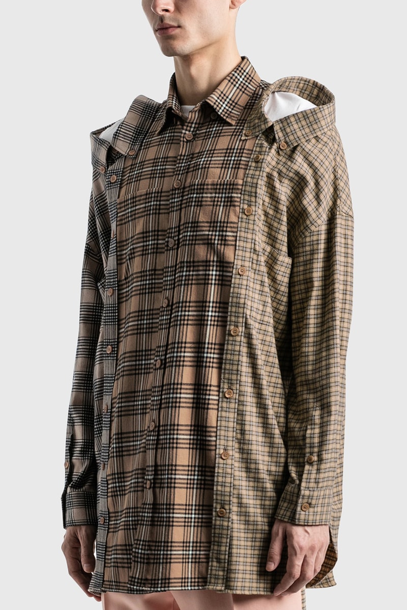 Burberry Contrast Nova Check Cotton Flannel Reconstructed Shirt Riccardo Tisci HBX Shirts FW20 Fall Winter 2020 Three Heads Collars Relaxed Fit Button Down Camel 