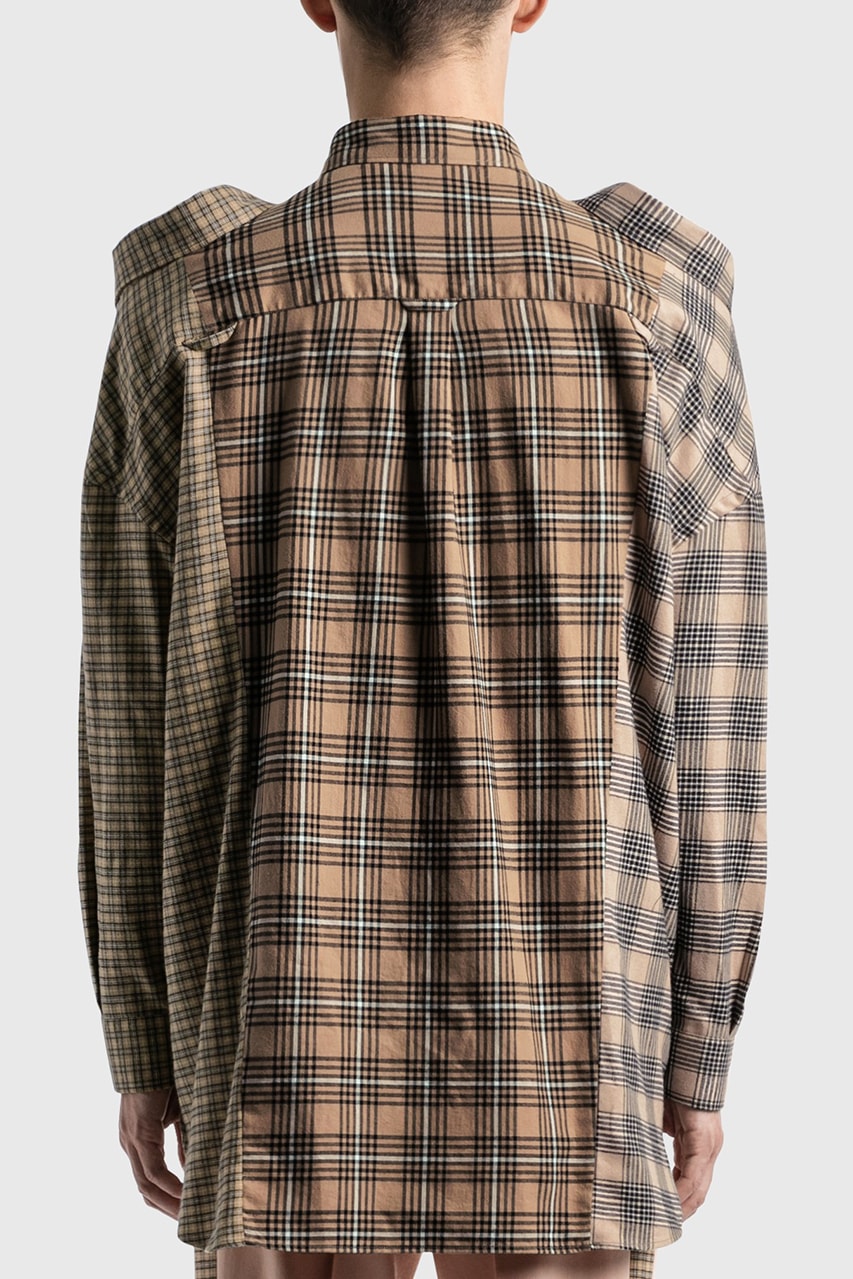 Burberry Contrast Nova Check Cotton Flannel Reconstructed Shirt Riccardo Tisci HBX Shirts FW20 Fall Winter 2020 Three Heads Collars Relaxed Fit Button Down Camel 