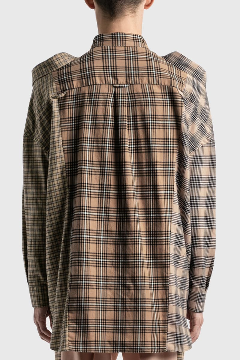 Burberry Contrast Nova Check Cotton Flannel Reconstructed Shirt Riccardo Tisci HBX Shirts FW20 Fall Winter 2020 Three Heads Collars Relaxed Fit Button Down Camel