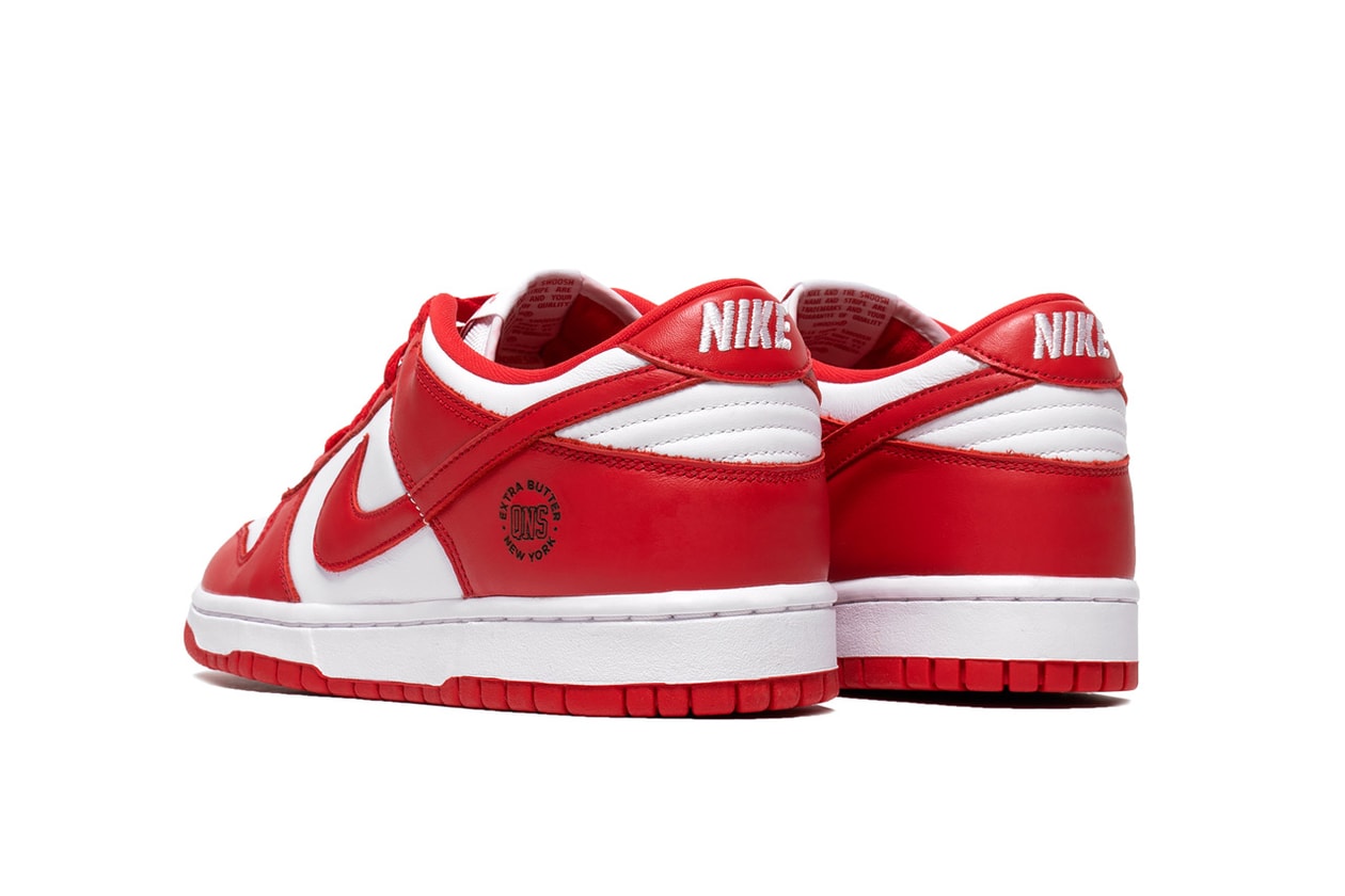 extra butter nike dunk low university red saint johns lasered graphic charity raffle hour children official release date entry info photos price store list buying guide