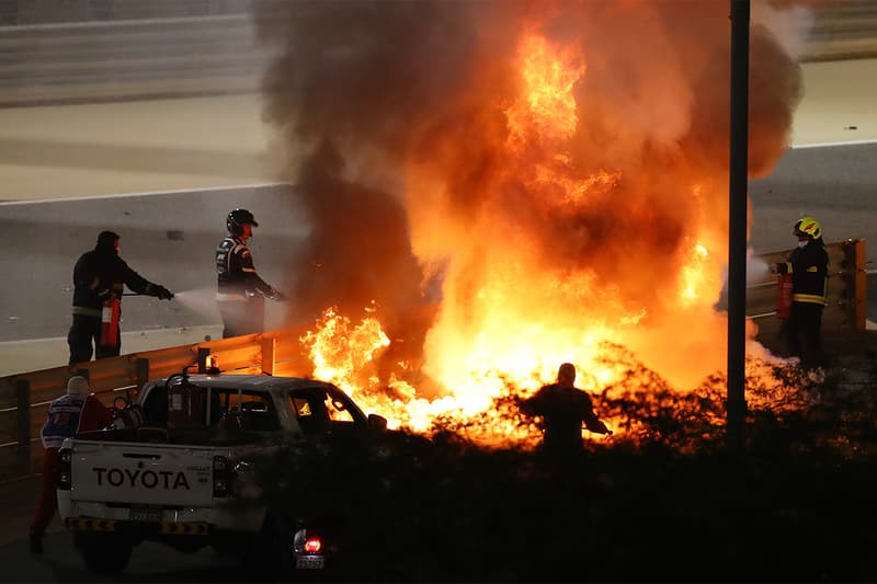 haas formula 1 team france french driver romain grosjean crash accident bahrain grand prix race racing