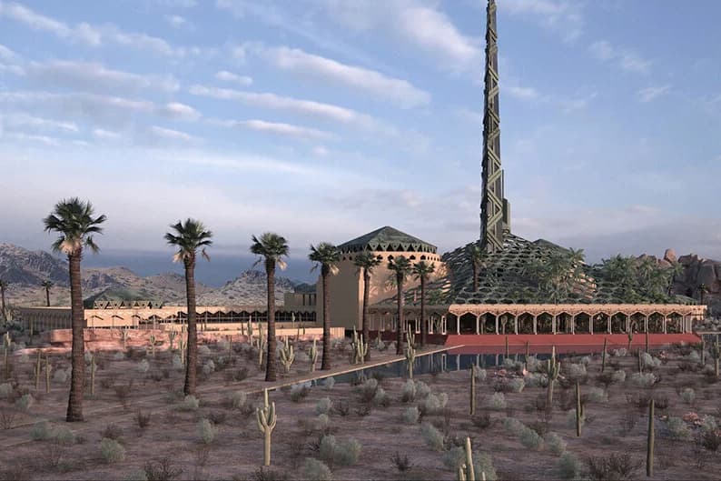 frank lloyd wright unbuilt oasis arizona capitol architecture design renderings visualizations