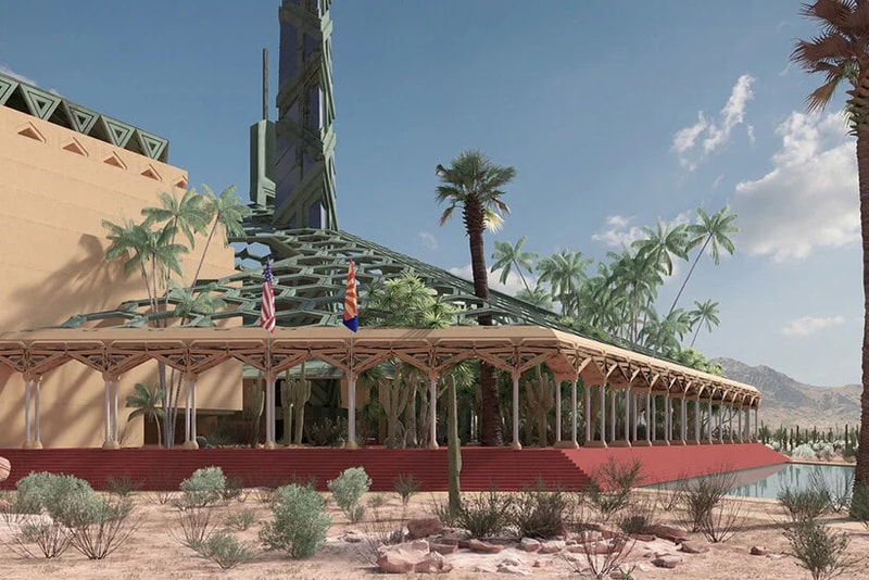 frank lloyd wright unbuilt oasis arizona capitol architecture design renderings visualizations