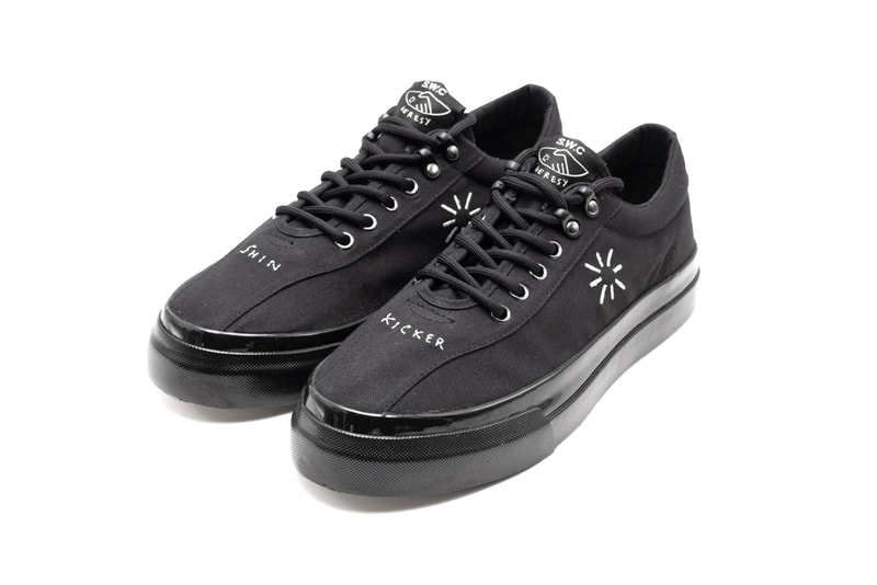 Heresy x Stepney Workers Club Dellow Sneaker Collaboration First Closer Look Release Information Drop Date Black White 441778 SWC London Based Brands Mythical Folklore 