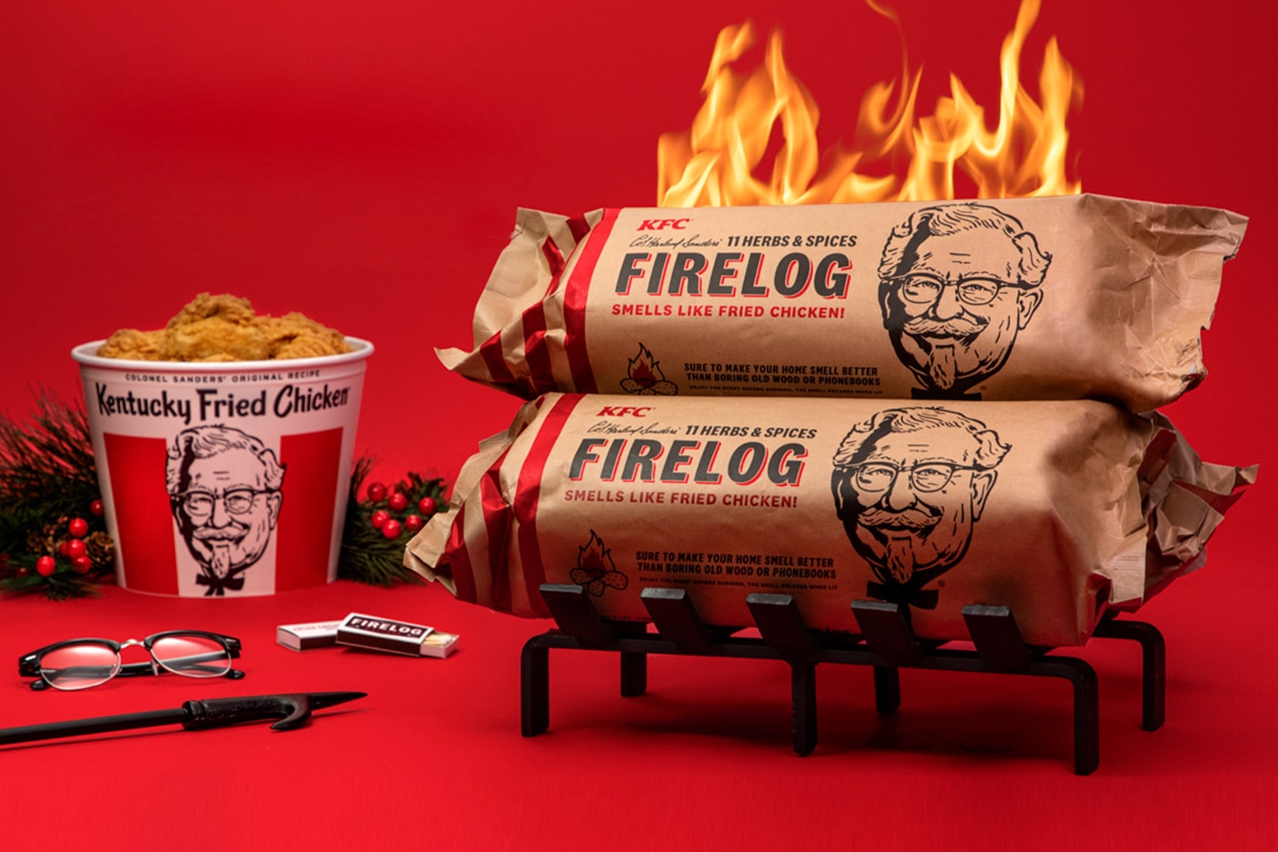 KFC Canada Limited-Edition 11 Herbs & Spices Enviro-Log Firelog Release Chicken Fried Chicken Winter Holidays Gifts Marketing Food Home 