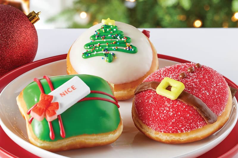Krispy Kreme Readies for X-Mas With a Trio of Holiday Donuts Festive Tree Donut doughnut Present Donut Santa Belly Donut holidays delivery driver Christmas snacks