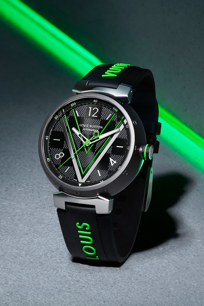 Louis Vuitton Tambour Graphite Damier Chronograph watch timepiece collection color virgil abloh menswear