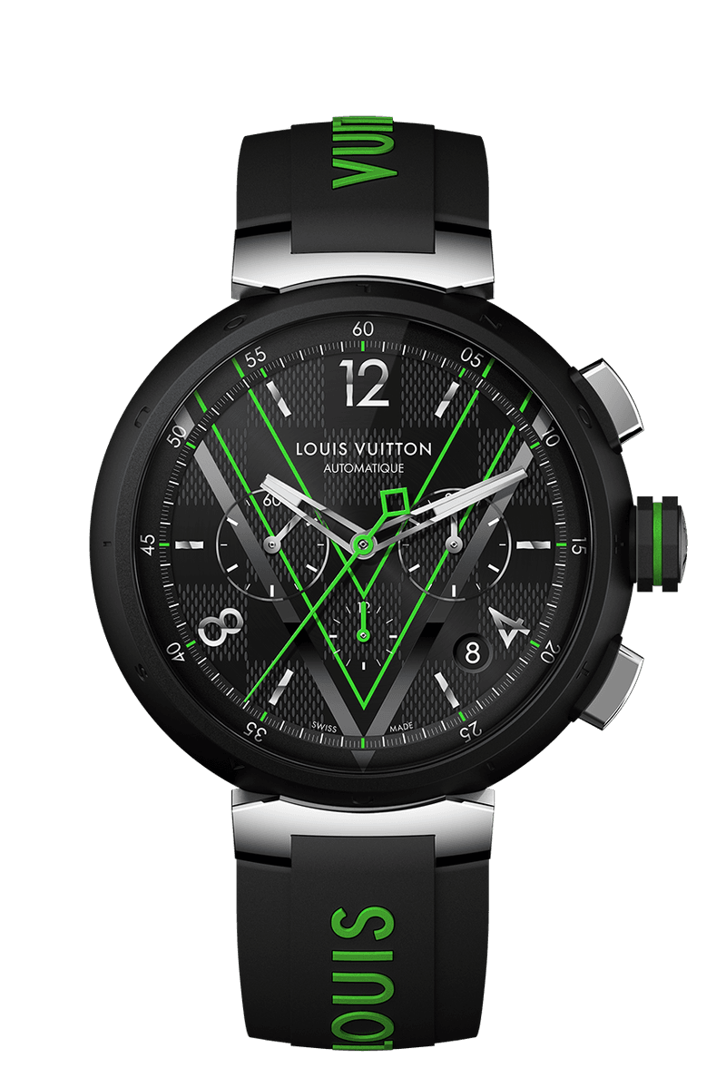 Louis Vuitton Tambour Graphite Damier Chronograph watch timepiece collection color virgil abloh menswear