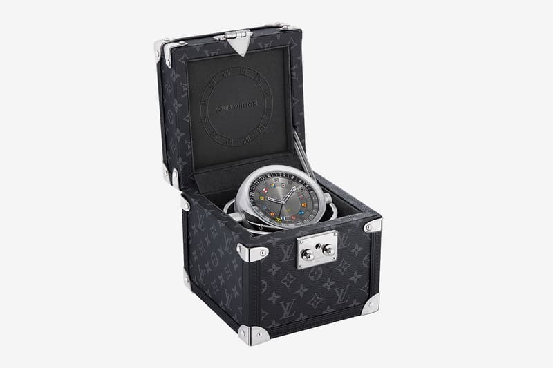 Louis Vuitton Trunk Table Clock Release watchmaking Tambour Moon Dual Time trunk monogram Eclipse