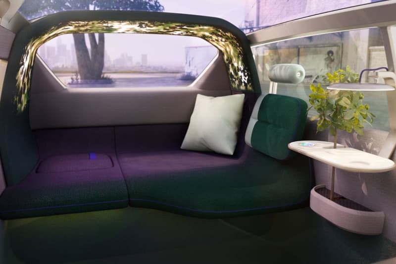MINI Self Driving Concept Electric Vehicle Vision Urbanaut car interior sofa cozy corner lounge chaise windshield park CAD rendering bmw group