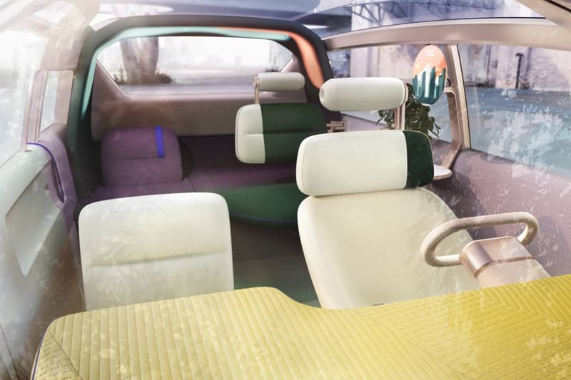 MINI Self Driving Concept Electric Vehicle Vision Urbanaut car interior sofa cozy corner lounge chaise windshield park CAD rendering bmw group
