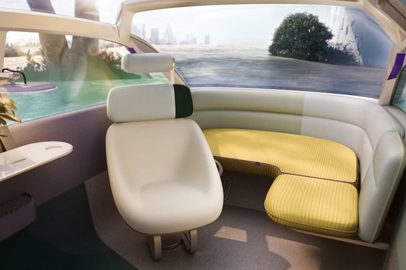 MINI Self Driving Concept Electric Vehicle Vision Urbanaut car interior sofa cozy corner lounge chaise windshield park CAD rendering bmw group