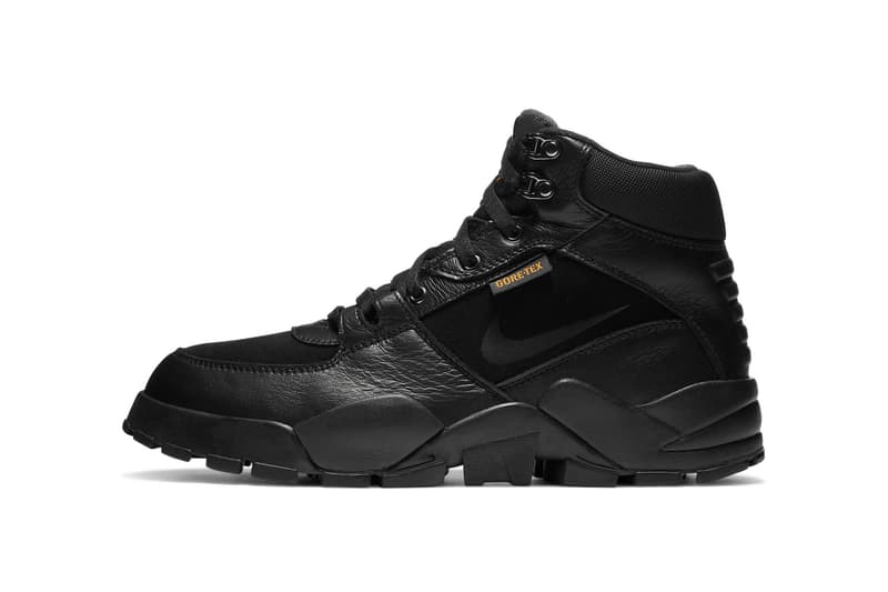 Nike Rhyodomo GTX Boot GORE-TEX CQ0186-001 black / rubber light brown / kumquat yellow / coal black sneaker release information closer look fall winter 2020 fw20 footwear chunky sneaker shoe all terrain 