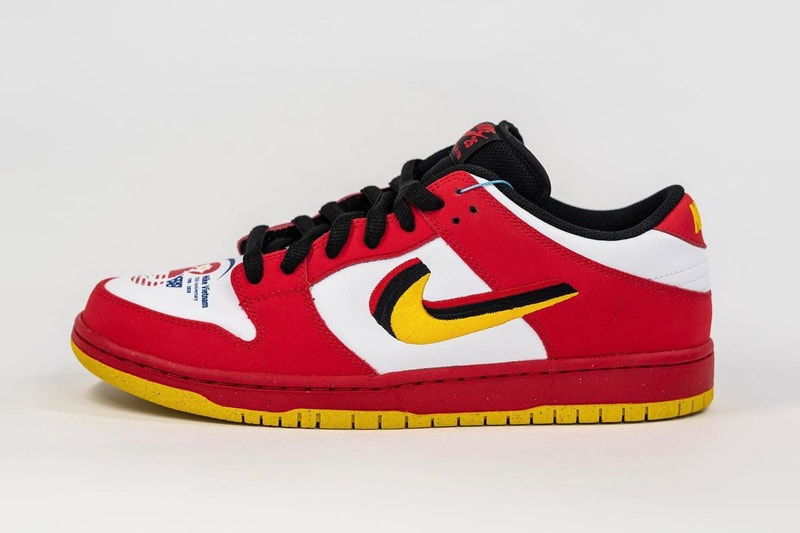 nike sb skateboarding dunk low vietnam white red yellow black 25th anniversary official release date info photos price store list buying guide