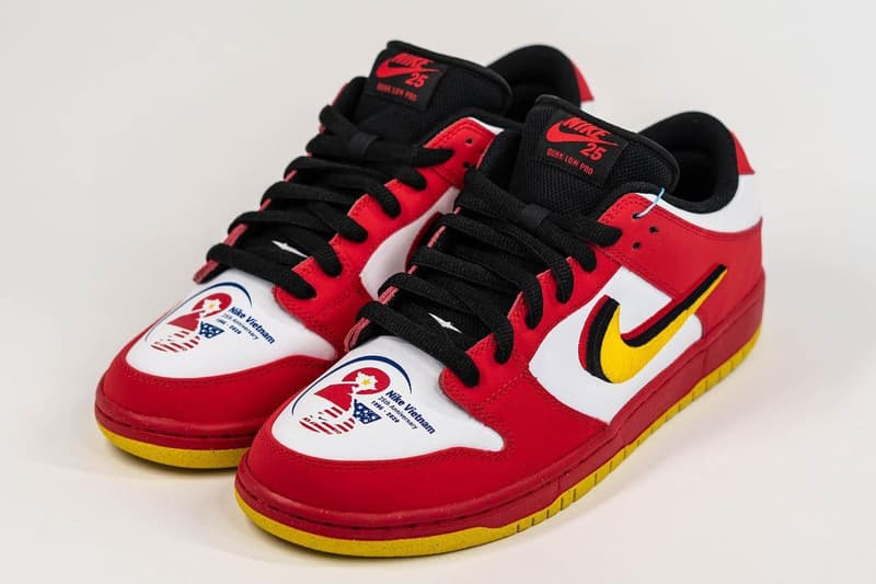 nike sb skateboarding dunk low vietnam white red yellow black 25th anniversary official release date info photos price store list buying guide