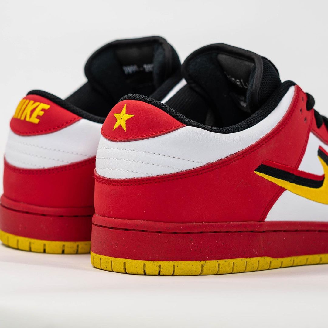 nike sb skateboarding dunk low vietnam white red yellow black 25th anniversary official release date info photos price store list buying guide