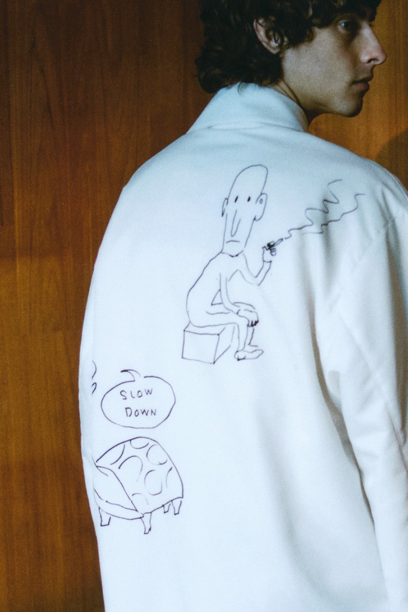 OAMC Daniel Johnston sketches artworks singer songwriter musician artist 2020 capsule collection t shirt jacket liner coach sweater hoodie graphic illustration jeremiah the innocent