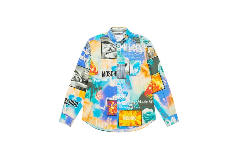 moschino palace skateboards collection collaboration shearling jackets puffers denim hoodies t shirts release fall winter 2020 milk carton duck logo shirt jeans jacket motorcycle bell helmet jeremy scott