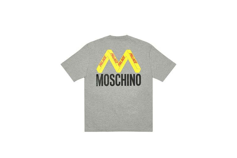 moschino palace skateboards collection collaboration shearling jackets puffers denim hoodies t shirts release fall winter 2020 milk carton duck logo shirt jeans jacket motorcycle bell helmet jeremy scott