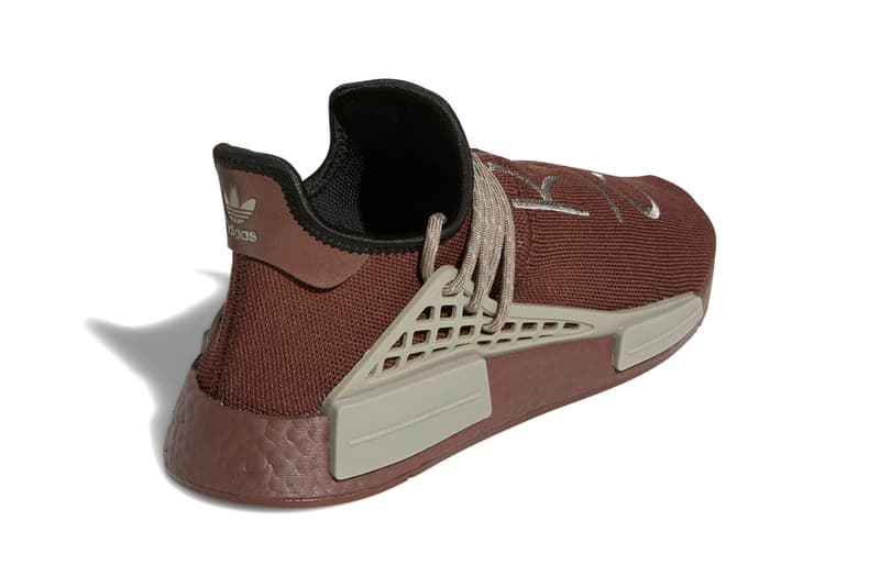 Pharrell Williams x adidas Originals NMD Hu Chocolate Auburn Simple Brown Colorway GY0090 Release Information HYPE Sneaker Shoe Trainer PW Collaboration Limited Edition Drop Date Three Stripes BOOST South Korean Letters Human Race 