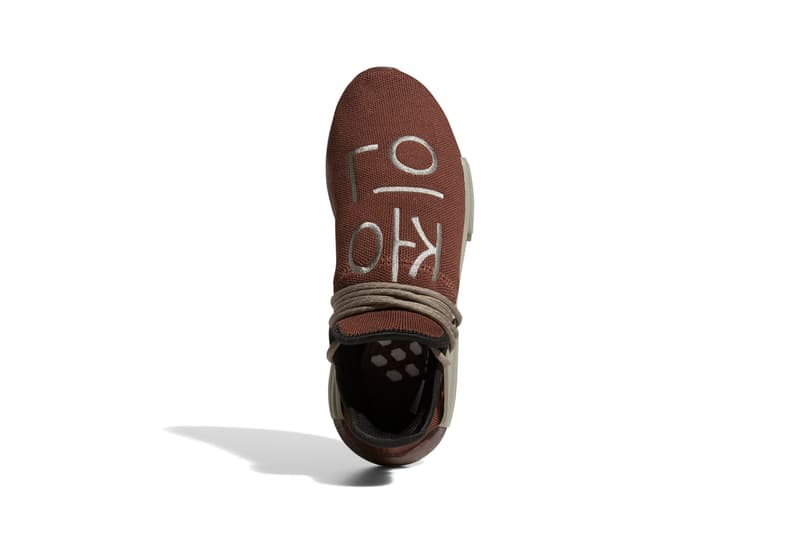 Pharrell Williams x adidas Originals NMD Hu Chocolate Auburn Simple Brown Colorway GY0090 Release Information HYPE Sneaker Shoe Trainer PW Collaboration Limited Edition Drop Date Three Stripes BOOST South Korean Letters Human Race 