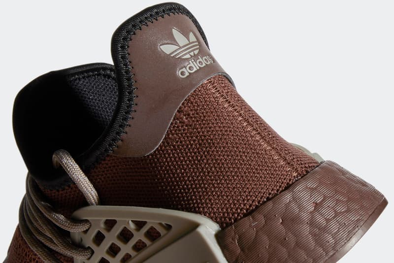Pharrell Williams x adidas Originals NMD Hu Chocolate Auburn Simple Brown Colorway GY0090 Release Information HYPE Sneaker Shoe Trainer PW Collaboration Limited Edition Drop Date Three Stripes BOOST South Korean Letters Human Race