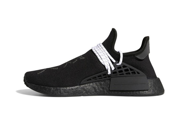 Pharrell Williams x adidas Originals NMD Hu Monochromatic Black Colorway Release Information HYPE Sneaker Shoe Trainer PW Collaboration Limited Edition Drop Date Three Stripes BOOST Chinese Letters Human Race