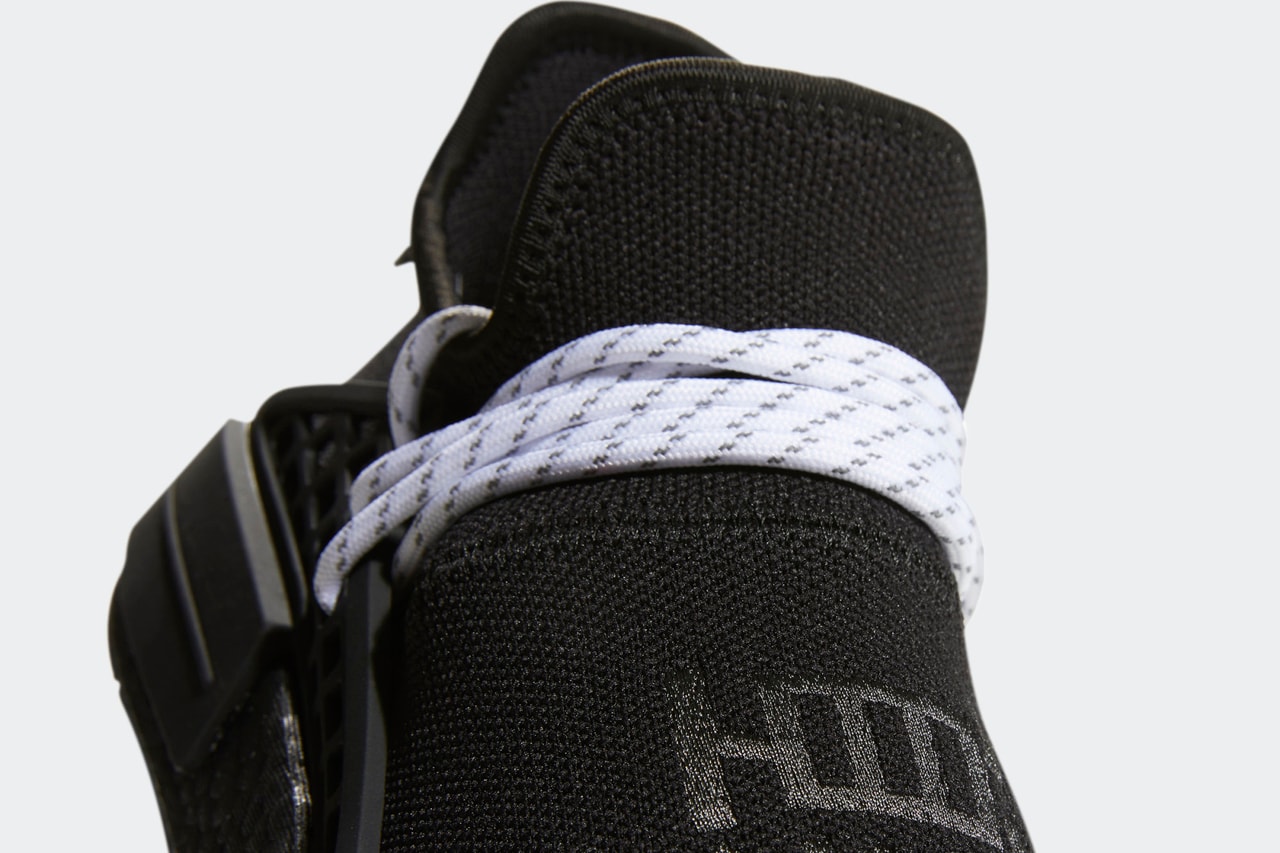 Pharrell Williams x adidas Originals NMD Hu Monochromatic Black Colorway Release Information HYPE Sneaker Shoe Trainer PW Collaboration Limited Edition Drop Date Three Stripes BOOST Chinese Letters Human Race