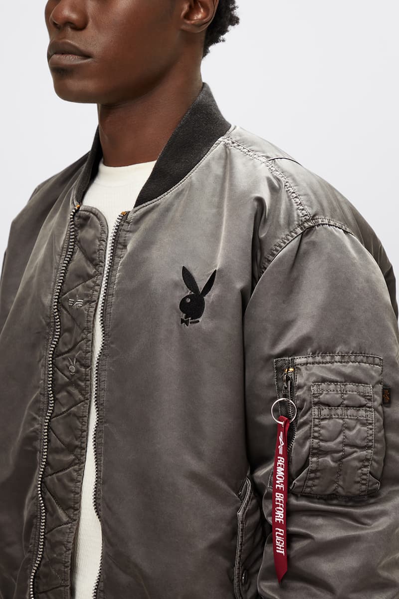 Playboy x Alpha Industries Limited-Edition Garment-Dyed MA-1 Bomber Jacket Fall/Winter 2020 FW20 Collaboration Outerwear Hugh Hefner Play Bunny Magazine Covers Reversible Inside  