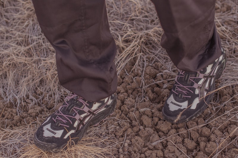 PLEASURES x ASICS GEL-NANDI OG Trail Model Sneaker Release Information Collaboration Nylon Ripstop Suede Iridescent Closer First Look Drop Date Shoe Trainer Footwear