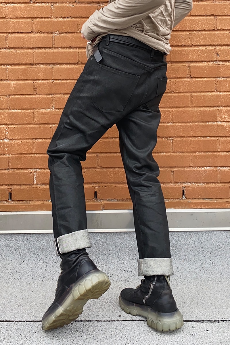 Rick Owens PERFORMA FW20 Made in Japan Collection Self Edge exclusive black-wax Workwear Type III jeans 