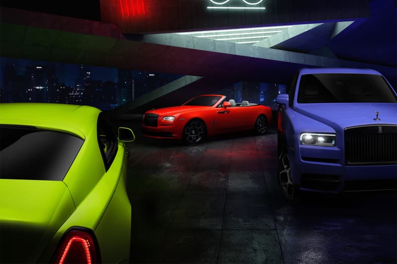 rolls royce black bade neon nights collection wraith dawn cullinan lime rock green eagle rock red mirabeau blue 
