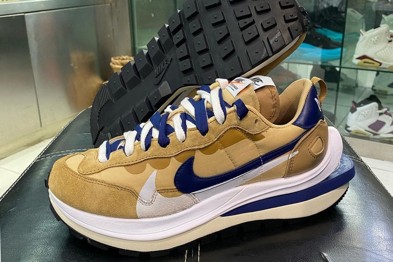 sacai nike sportswear vaporwaffle chitose abe nylon tan navy white DD1875 200 official release date info photos price store list buying guide