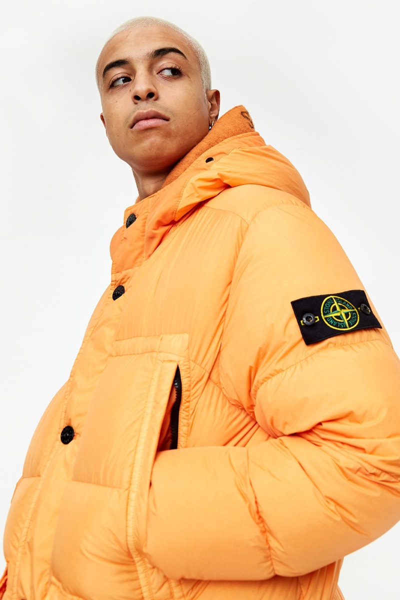 stone island orange jacket badge compass patch down jacket long crinkle reps release where to buy goodhood