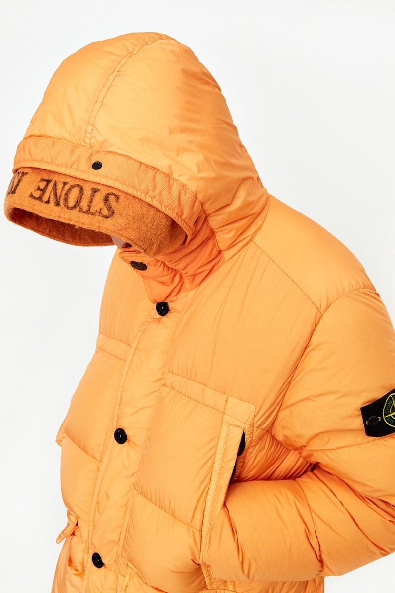 stone island orange jacket badge compass patch down jacket long crinkle reps release where to buy goodhood