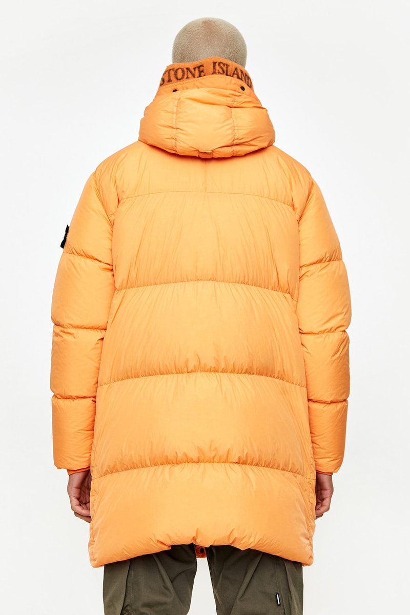 stone island orange jacket badge compass patch down jacket long crinkle reps release where to buy goodhood